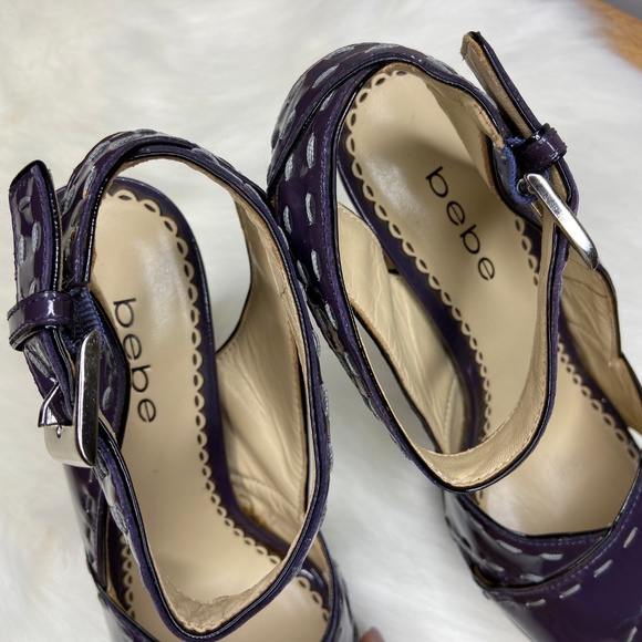 Bebe Patent Leather Peep Toe Platform Heels 8 - Picture 3 of 7